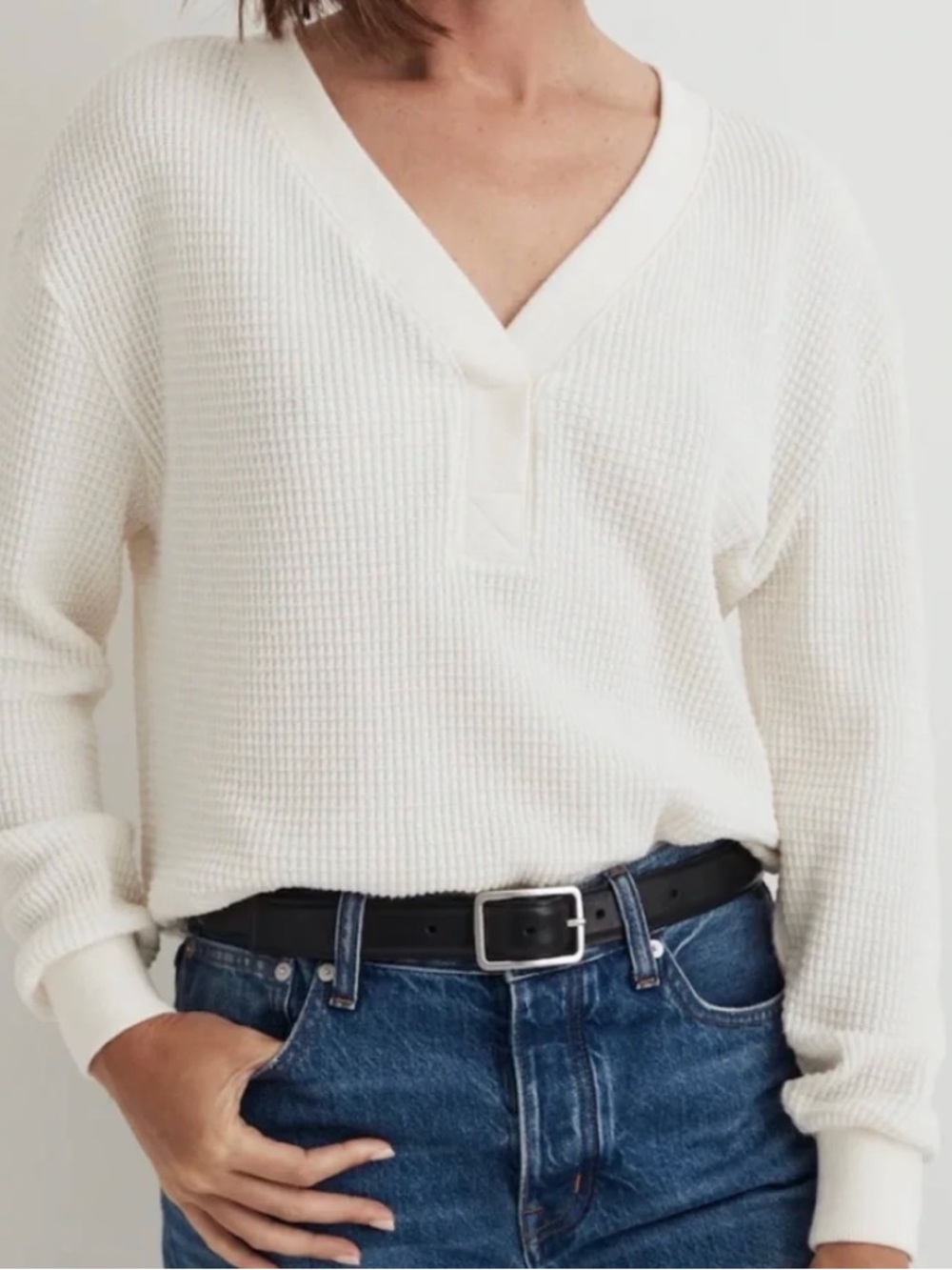 MADEWELL XS Cream V-Neck Waffle Knit Sweater